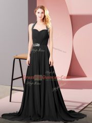 Graceful Black Empire Chiffon Halter Top Sleeveless Beading and Ruching Zipper Prom Evening Gown