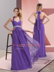Sleeveless Side Zipper Floor Length Beading and Ruching Evening Dress