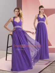 Sleeveless Side Zipper Floor Length Beading and Ruching Evening Dress