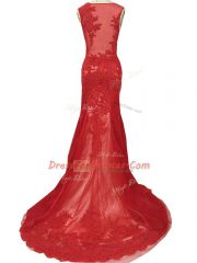 Red Column/Sheath Tulle Square Sleeveless Lace Zipper Homecoming Dress Brush Train