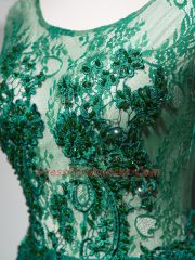 Custom Designed Beading and Lace and Appliques and Embroidery Prom Gown Dark Green Backless Sleeveless Brush Train