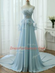 Light Blue Long Sleeves Chiffon Zipper for Prom and Military Ball