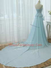 Light Blue Long Sleeves Chiffon Zipper for Prom and Military Ball