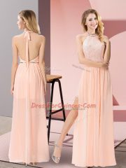 Custom Fit Peach Homecoming Dress Prom and Party with Sequins Halter Top Sleeveless Backless