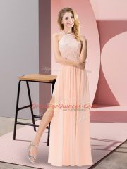 Custom Fit Peach Homecoming Dress Prom and Party with Sequins Halter Top Sleeveless Backless