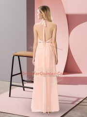 Custom Fit Peach Homecoming Dress Prom and Party with Sequins Halter Top Sleeveless Backless