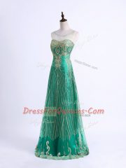 On Sale Sleeveless Floor Length Beading and Appliques Lace Up with Green