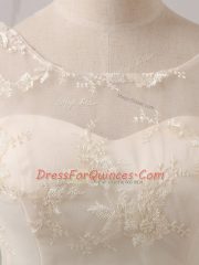 Champagne Lace Up Scoop Lace and Belt Quinceanera Court of Honor Dress Tulle Half Sleeves