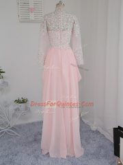 Deluxe Baby Pink Prom Party Dress Prom and Party and Military Ball with Beading High-neck Sleeveless Zipper