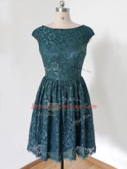 Fashion Teal Lace Up Damas Dress Lace Cap Sleeves Knee Length