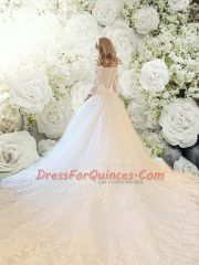 White 3 4 Length Sleeve Lace Zipper Flower Girl Dress
