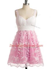 Discount Lace Straps Sleeveless Lace Up Lace Court Dresses for Sweet 16 in Rose Pink