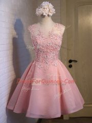 Vintage Pink Scoop Lace Up Lace Quinceanera Court of Honor Dress Sleeveless