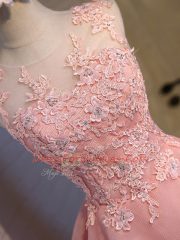 Vintage Pink Scoop Lace Up Lace Quinceanera Court of Honor Dress Sleeveless