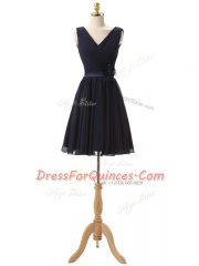Sleeveless Chiffon Mini Length Lace Up Dama Dress for Quinceanera in Navy Blue with Hand Made Flower