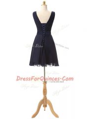 Sleeveless Chiffon Mini Length Lace Up Dama Dress for Quinceanera in Navy Blue with Hand Made Flower