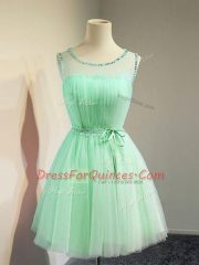 Great Apple Green Lace Up Scoop Belt Quinceanera Court of Honor Dress Tulle Sleeveless