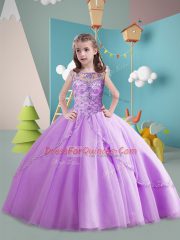 Brush Train Ball Gowns Kids Formal Wear Lavender Scoop Tulle Sleeveless Lace Up