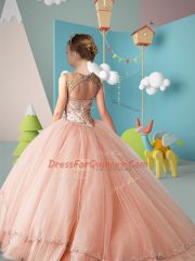 Brush Train Ball Gowns Kids Formal Wear Lavender Scoop Tulle Sleeveless Lace Up