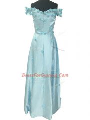 Taffeta Off The Shoulder Sleeveless Zipper Hand Made Flower in Light Blue