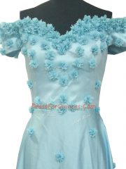 Taffeta Off The Shoulder Sleeveless Zipper Hand Made Flower in Light Blue