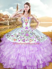 Ball Gowns 15 Quinceanera Dress Lilac Sweetheart Organza and Taffeta Sleeveless Floor Length Lace Up