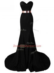 Sweetheart Sleeveless Brush Train Lace Up Homecoming Dress Black Chiffon