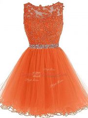 Affordable Orange Sleeveless Beading and Ruffles Mini Length