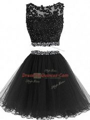 Tulle Sleeveless Mini Length Prom Party Dress and Beading and Lace and Appliques