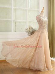 Most Popular Floor Length Empire Sleeveless Champagne Prom Dress Zipper