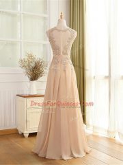 Most Popular Floor Length Empire Sleeveless Champagne Prom Dress Zipper