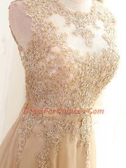 Most Popular Floor Length Empire Sleeveless Champagne Prom Dress Zipper