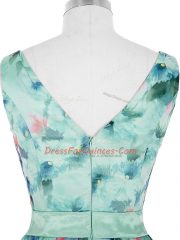 Custom Designed Multi-color Empire Ruching and Belt Dress for Prom Zipper Printed Sleeveless Floor Length