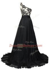 Fancy Black Dress for Prom One Shoulder Sleeveless Brush Train Side Zipper