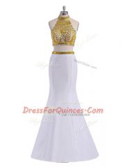 Affordable Floor Length Two Pieces Sleeveless White Evening Dress Lace Up