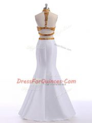 Affordable Floor Length Two Pieces Sleeveless White Evening Dress Lace Up