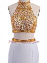 Affordable Floor Length Two Pieces Sleeveless White Evening Dress Lace Up