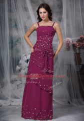 Purple Chiffon Zipper Straps Sleeveless Floor Length Evening Dress Beading