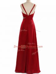 Glorious Floor Length Zipper Dress for Prom Red for Prom and Party and Military Ball with Beading and Ruching