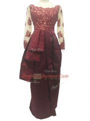 Adorable Floor Length Burgundy Homecoming Dress Scalloped Long Sleeves Zipper