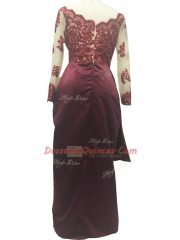 Adorable Floor Length Burgundy Homecoming Dress Scalloped Long Sleeves Zipper