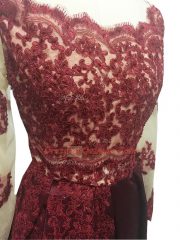 Adorable Floor Length Burgundy Homecoming Dress Scalloped Long Sleeves Zipper