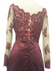 Adorable Floor Length Burgundy Homecoming Dress Scalloped Long Sleeves Zipper