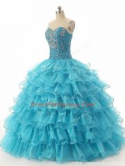 Nice Floor Length Lace Up 15th Birthday Dress Red for Sweet 16 and Quinceanera with Beading and Ruffled Layers