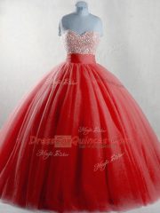 Sweetheart Sleeveless Tulle Sweet 16 Quinceanera Dress Beading Lace Up