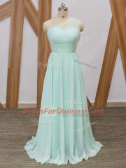Affordable Apple Green Sleeveless Chiffon Sweep Train Side Zipper Dama Dress for Prom and Party and Wedding Party