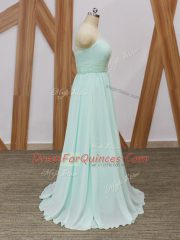 Affordable Apple Green Sleeveless Chiffon Sweep Train Side Zipper Dama Dress for Prom and Party and Wedding Party