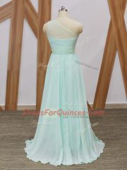 Affordable Apple Green Sleeveless Chiffon Sweep Train Side Zipper Dama Dress for Prom and Party and Wedding Party