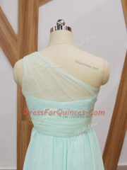 Affordable Apple Green Sleeveless Chiffon Sweep Train Side Zipper Dama Dress for Prom and Party and Wedding Party