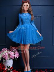 Mini Length A-line 3 4 Length Sleeve Teal Dama Dress Lace Up